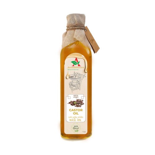 Anveelifecare kachi ghani cold-pressed castor oil bottle, 100% natural organic castor oil for skin and hair