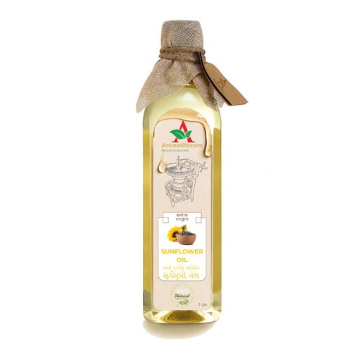 Anveelifecare kachi ghani cold-pressed sunflower oil bottle, 100% natural organic unrefined cooking oil